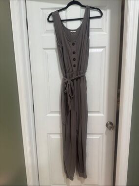 Maurice’s Sleeveless Taupe Jumpsuit with Button Front and Waist Tie